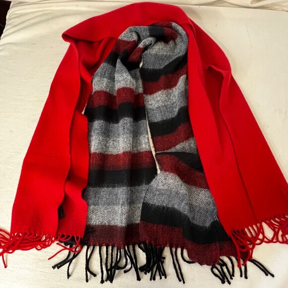 Enzo Mantovani 100% Cashmere Scarves Red /Black/Gray  Soft Luxurious Warm Fringe - Picture 10 of 14